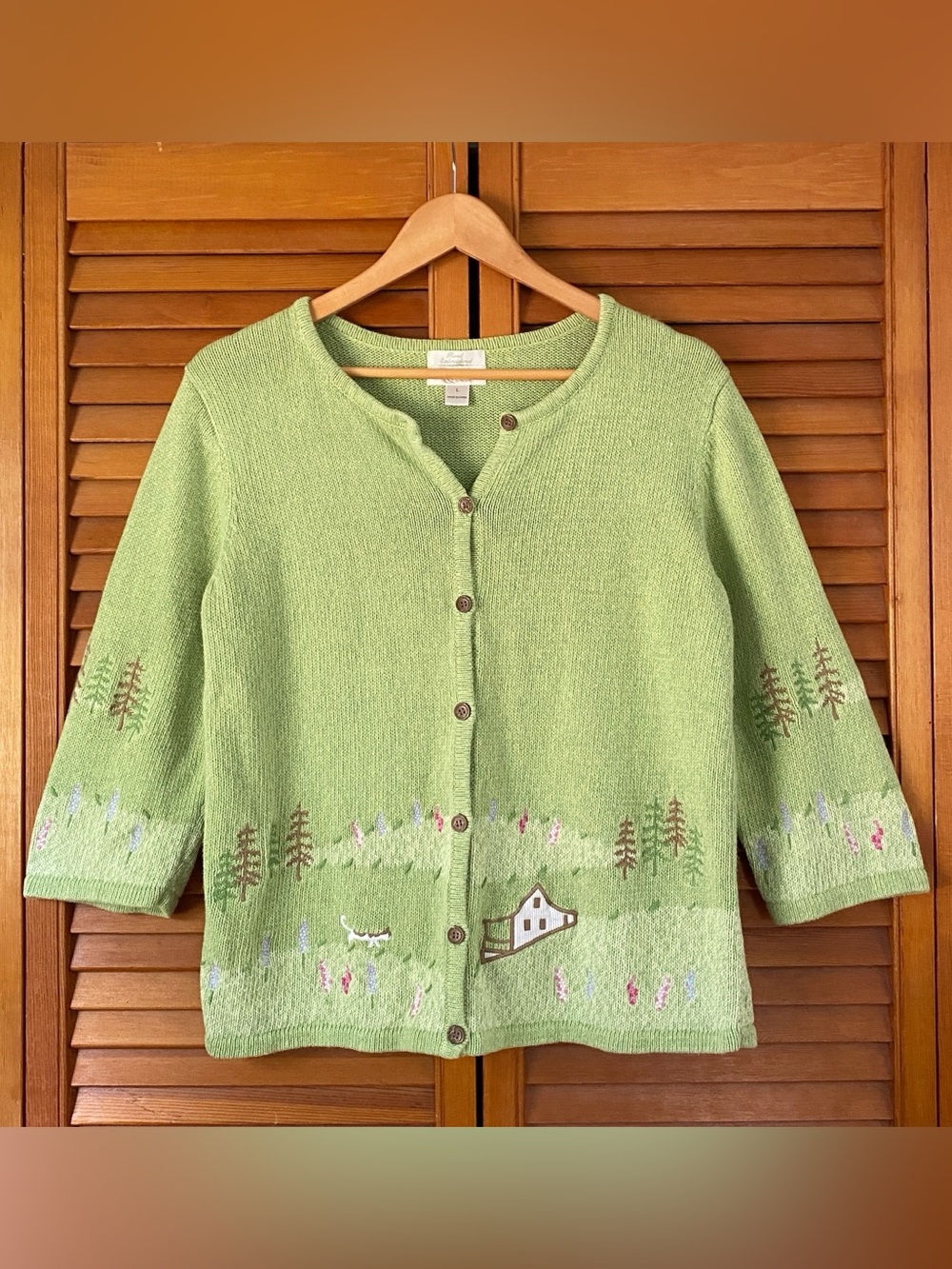 Christopher & Banks Cardigan Sweater Women's Size Large Hand Embroidered Nature